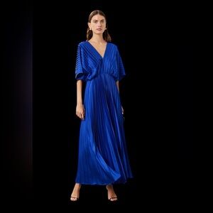 Hutch Pleated V-Neck Maxi Dress Royal Blue Women’s Boho Sleeves Gown SZ M